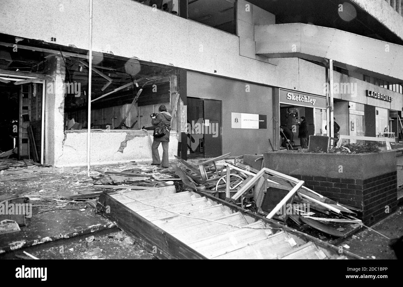 File photo dated 22/11/74 of the aftermath of the fatal bomb attack on the Mulberry Bush pub in Birmingham. West Midlands Police said a 65-year-old man has been arrested in connection with the murders of 21 people in the 1974 pub bombings in Birmingham. Stock Photo