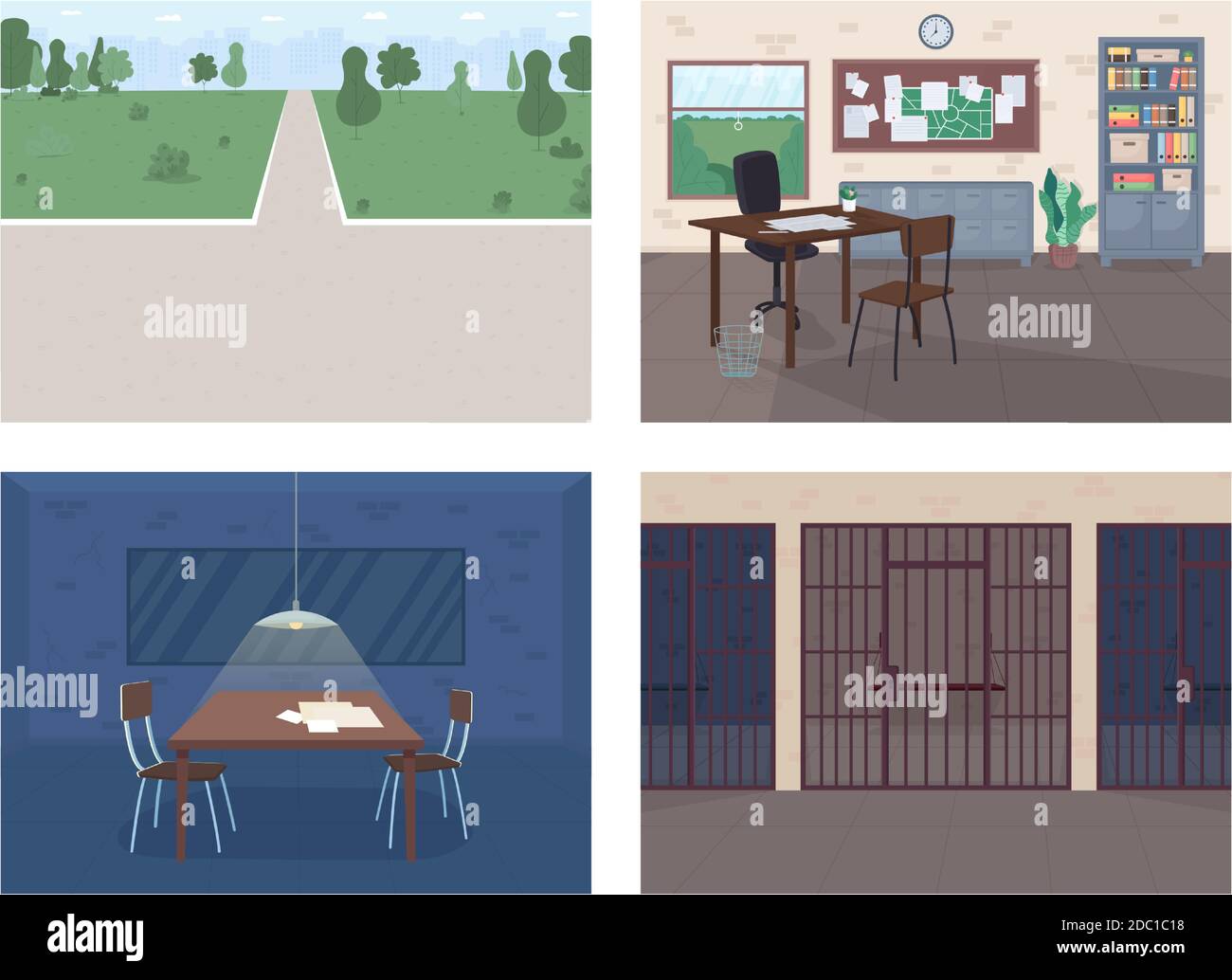 Police station flat color vector illustration set Stock Vector Image ...