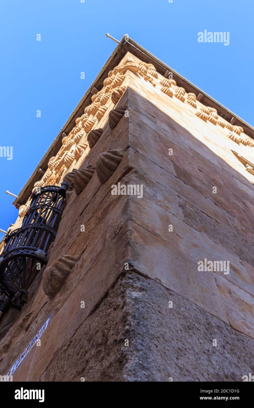 Casa de la las Conchas, corner view, Salamanca, Castille and Leon, Spain Stock Photo