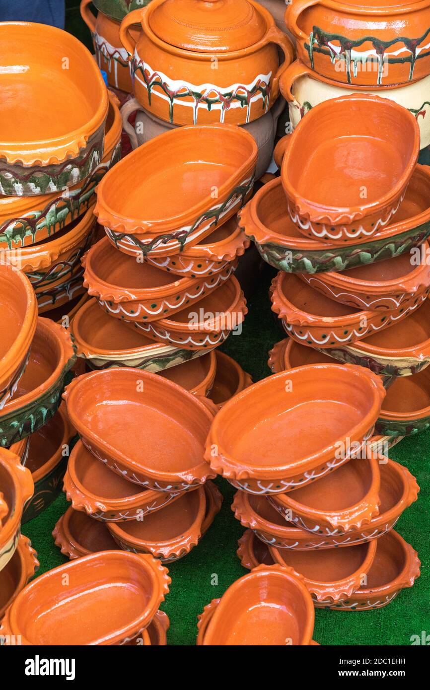 Traditional Earthenware Clay Pots for Slow Cooking Pottery Stock Photo