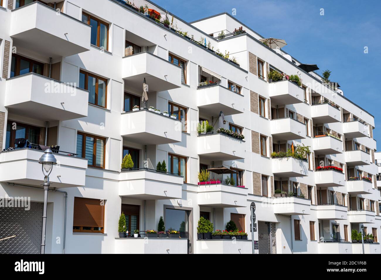 New apartment buildings with many balconies seen in Berlin Stock Photo