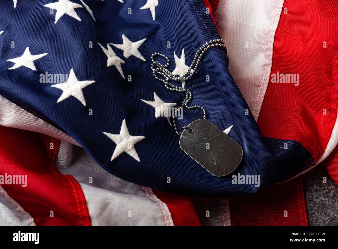 America United States flag and chain dog tags, military symbolizing ...