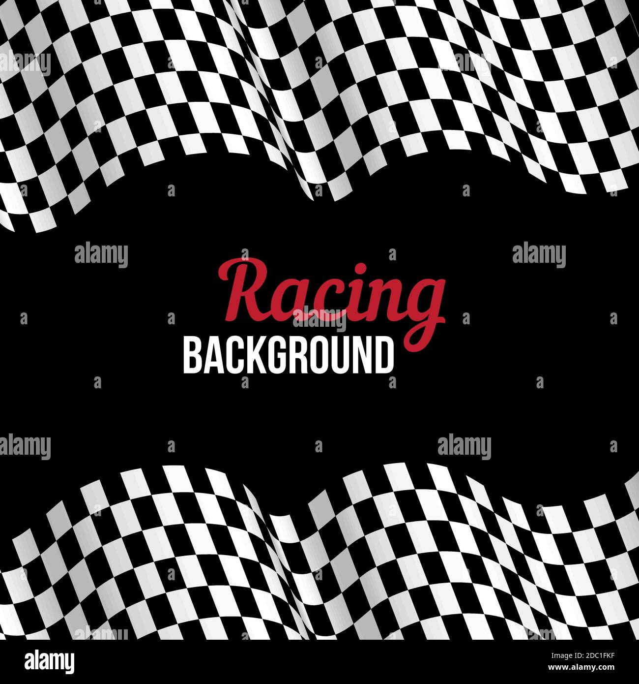 Background with black and white checkered racing flag. Vector illustration. Stock Vector