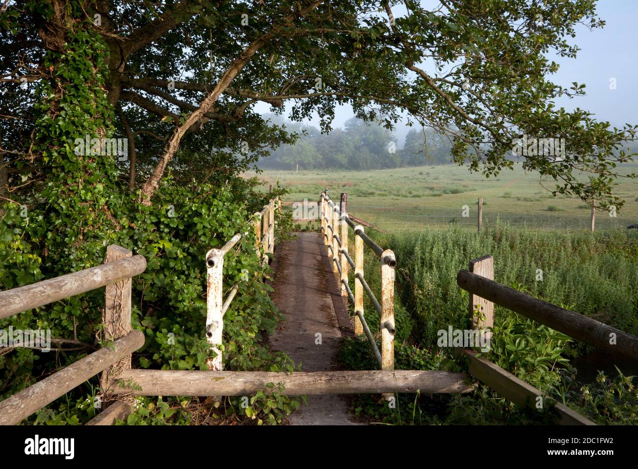 A footbridge over the River Nadder at Wardour near Tisbury in Wiltshire. Stock Photo