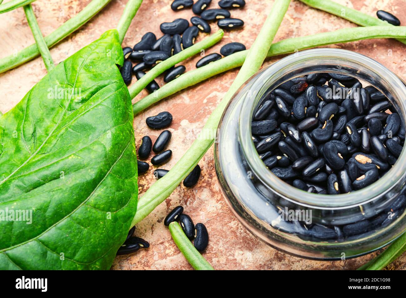 Vigna or cowpea pods and beans.Vegetable plant.Popular Chinese food. Stock Photo