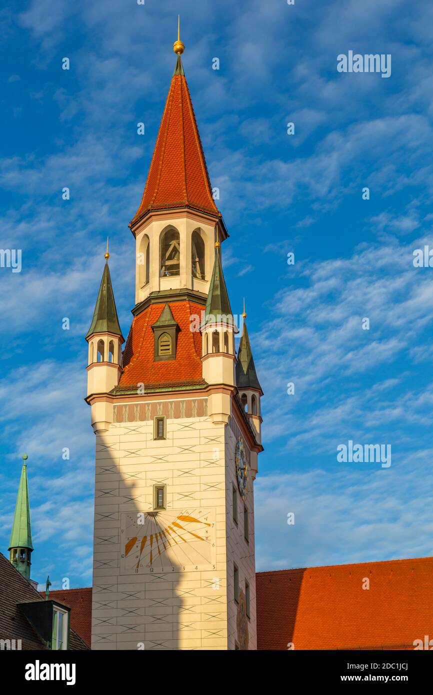 View of the Old Town Hall clock tower (Rathaus), Munich, Bavaria, Germany, Europe Stock Photo