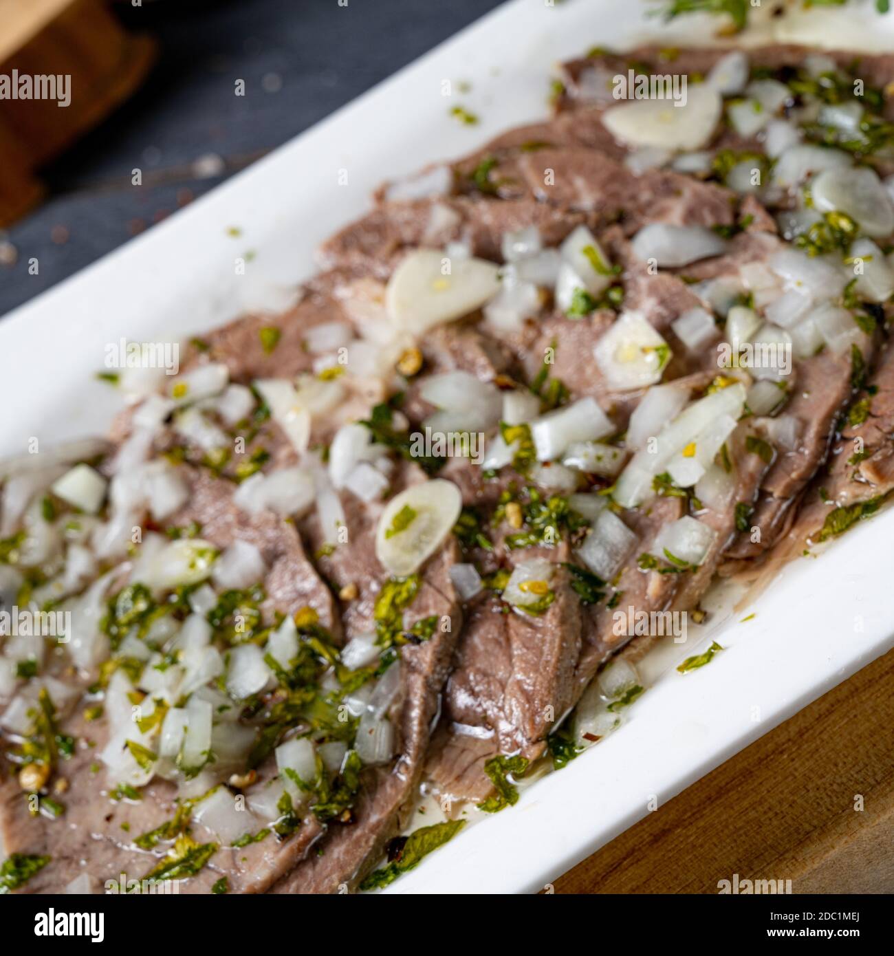 Cold Rear Beef With Delicious cold beef with vinaigrette Stock Photo - Alamy