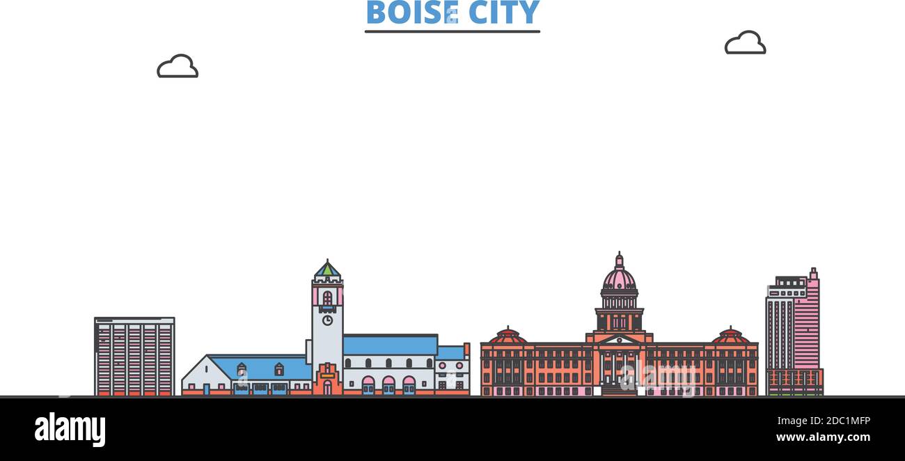 United States, Boise City line cityscape, flat vector. Travel city landmark, oultine illustration, line world icons Stock Vector