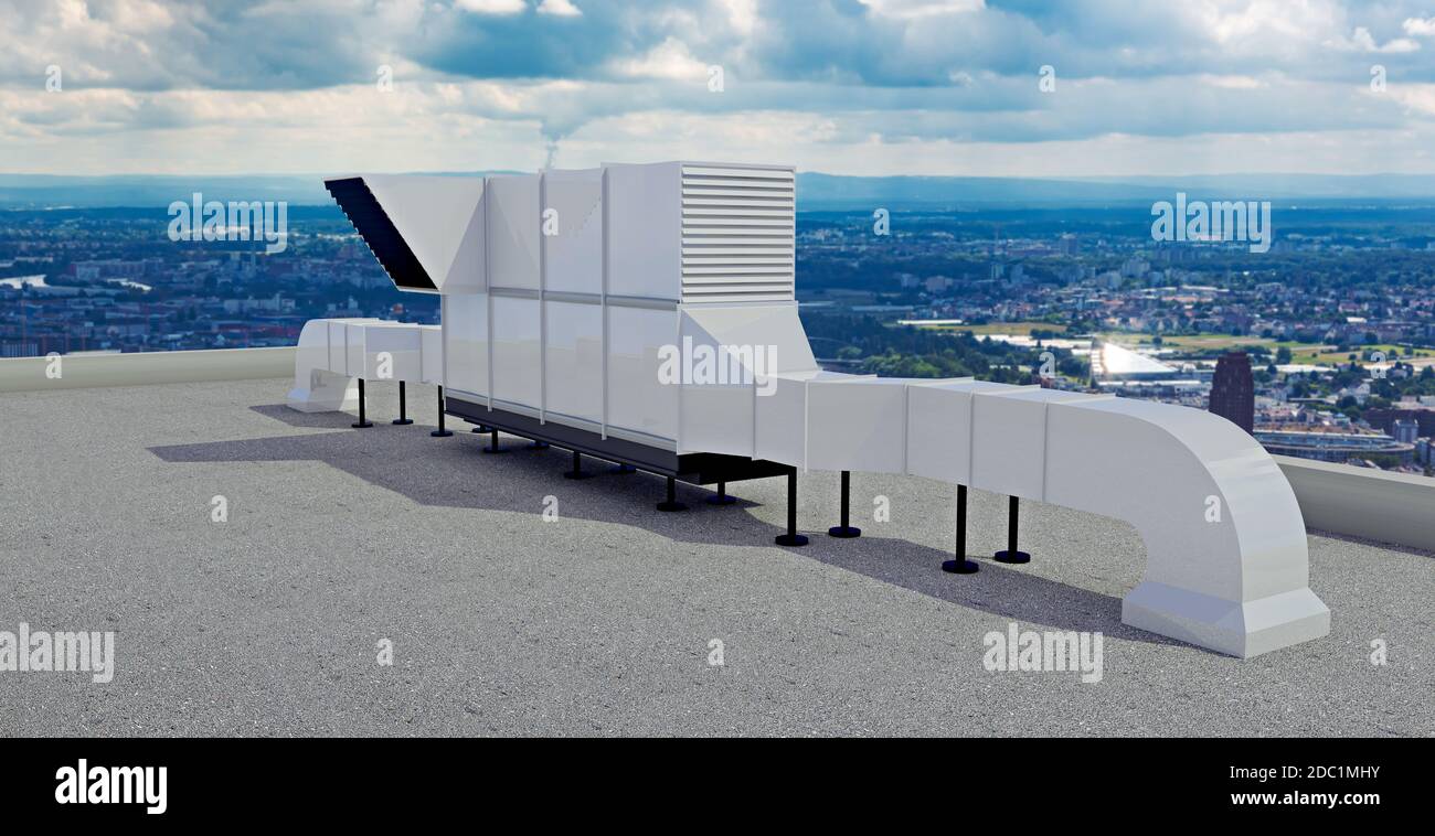 An air conditioning and ventilation systems on the highrise building roof Stock Photo Alamy