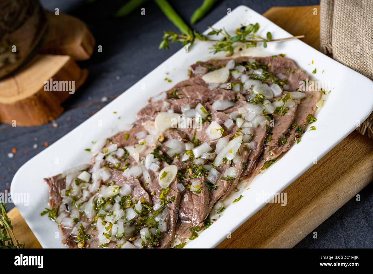 Cold Rear Beef With Delicious cold beef with vinaigrette Stock Photo - Alamy