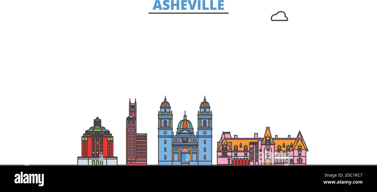 United States, Asheville line cityscape, flat vector. Travel city landmark, oultine illustration, line world icons Stock Vector