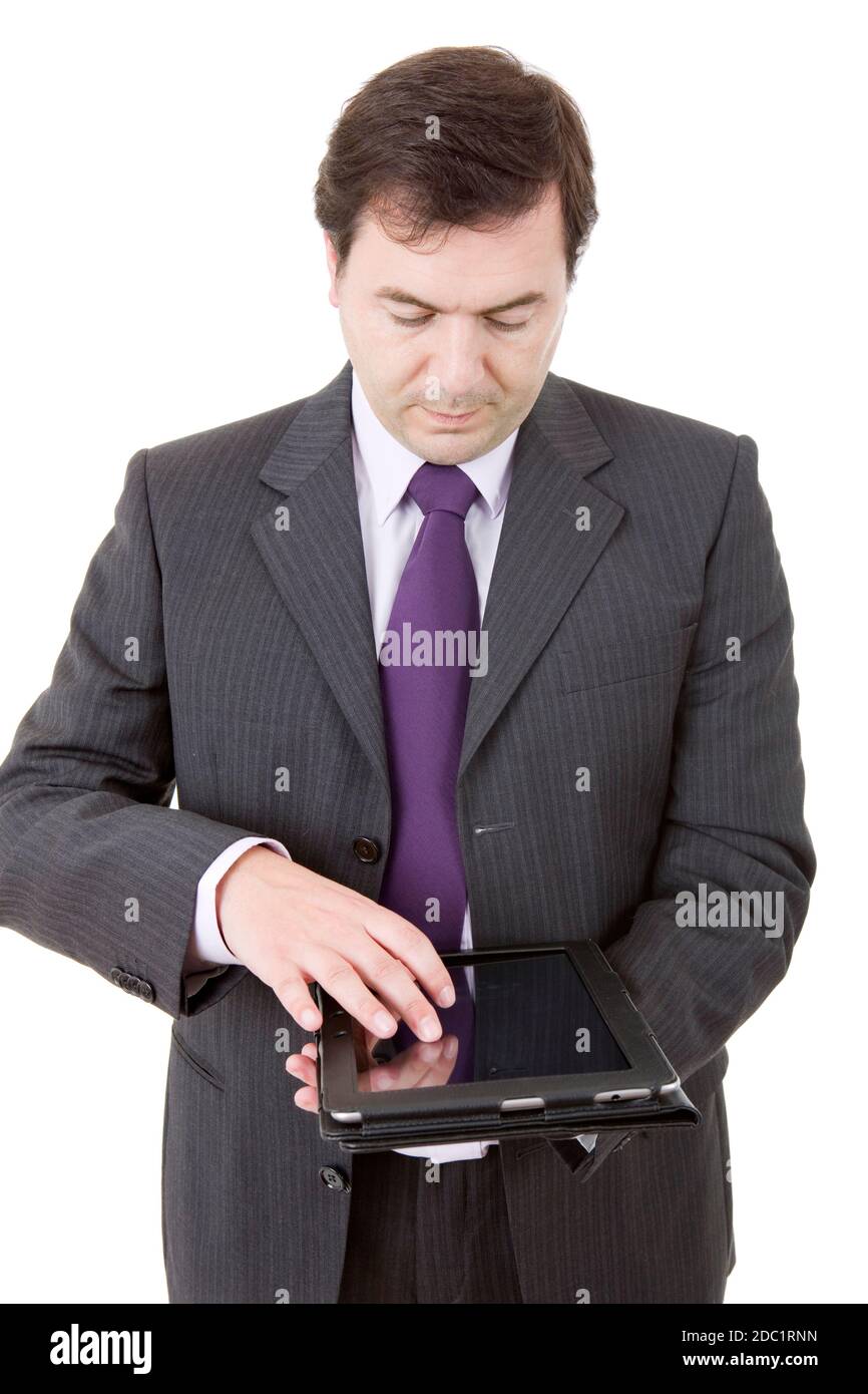 businessman using touch pad of tablet pc, isolated Stock Photo - Alamy