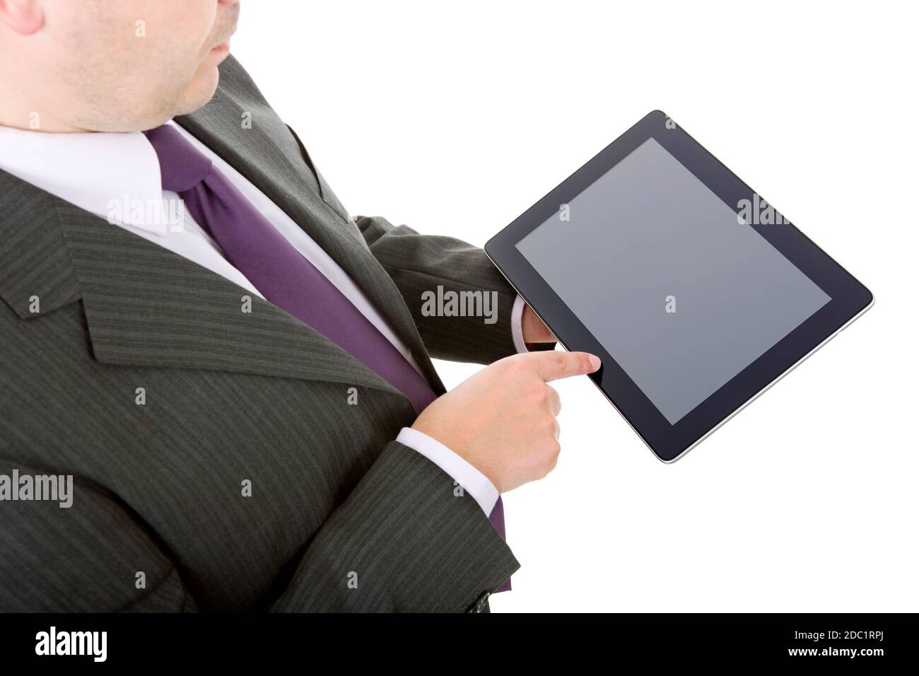 businessman using touch pad of tablet pc, isolated Stock Photo - Alamy