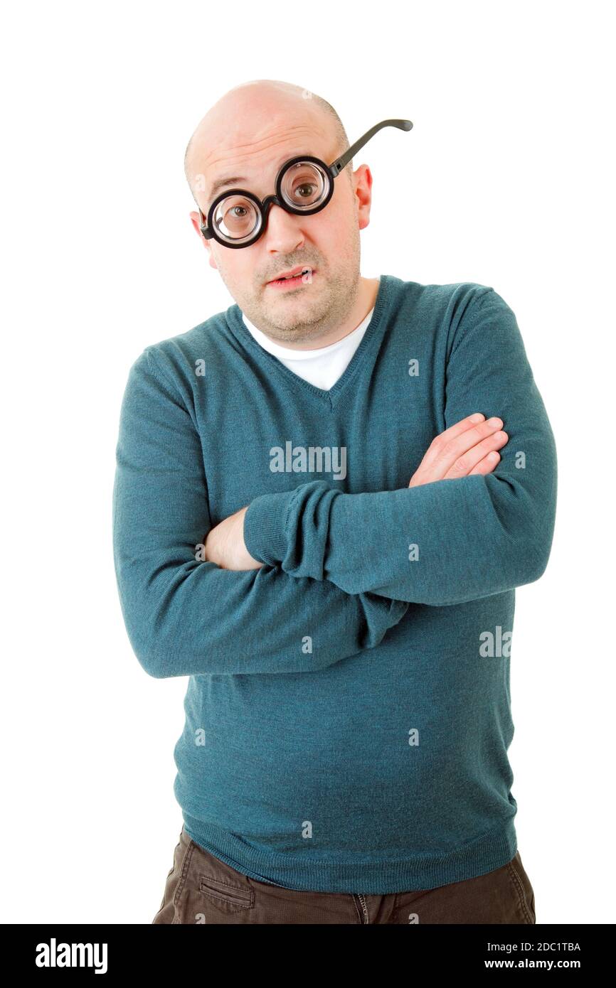 geek man isolated on white background Stock Photo - Alamy