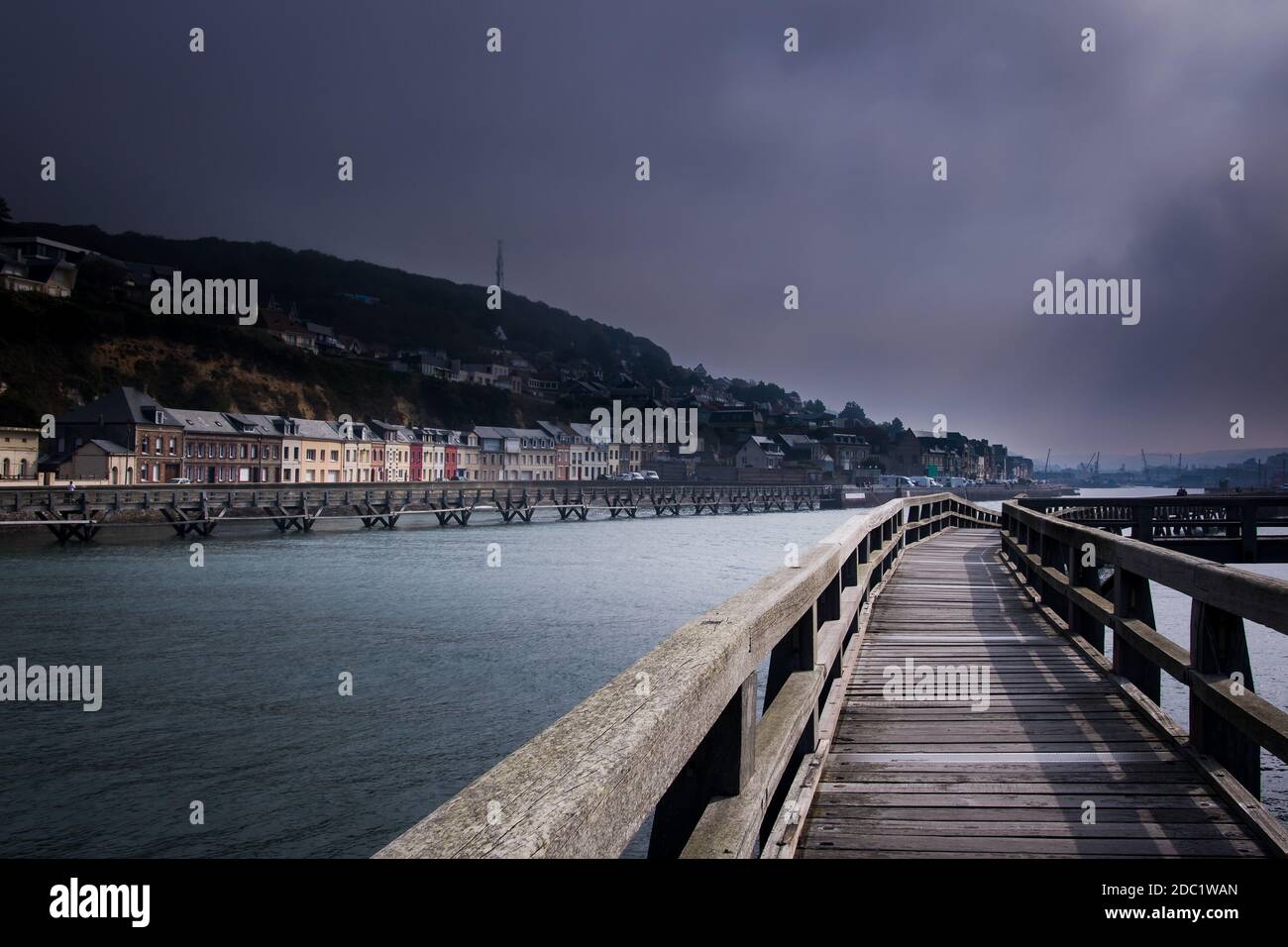 Wooden jetty on the harbour. The treport in Normandy. France Stock Photo