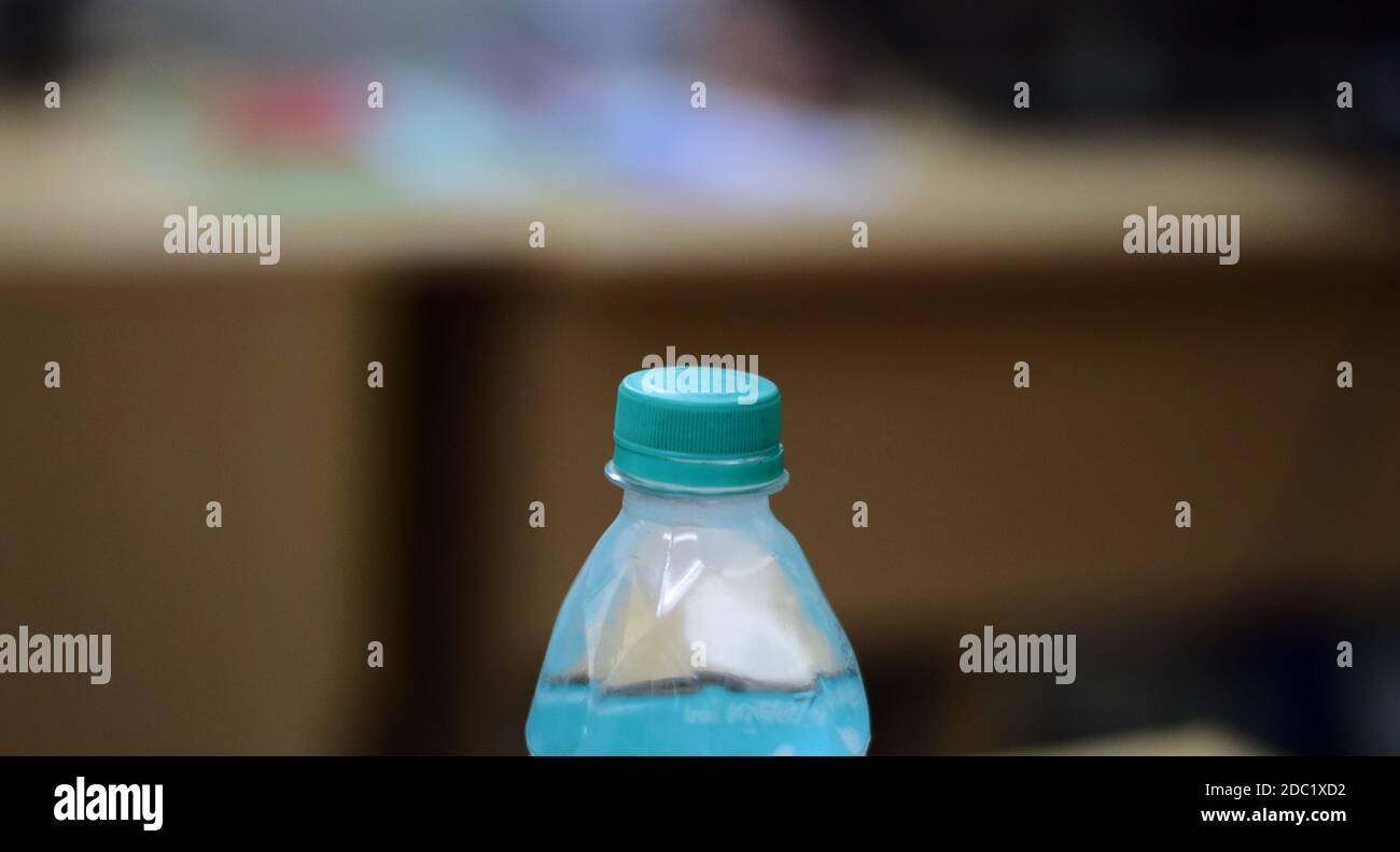 A water bottle in close-up shoot Stock Photo