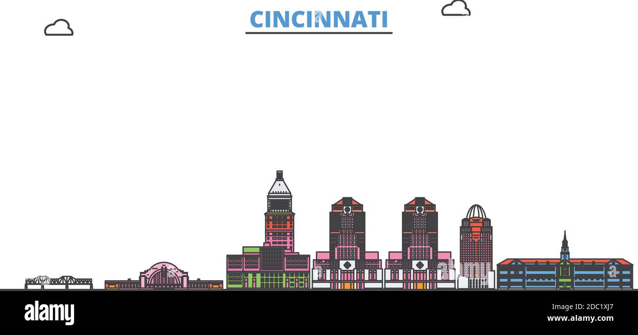 United States, Cincinnati line cityscape, flat vector. Travel city landmark, oultine illustration, line world icons Stock Vector