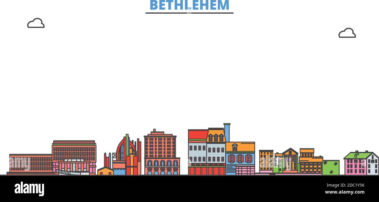 United States, Bethlehem line cityscape, flat vector. Travel city landmark, oultine illustration, line world icons Stock Vector