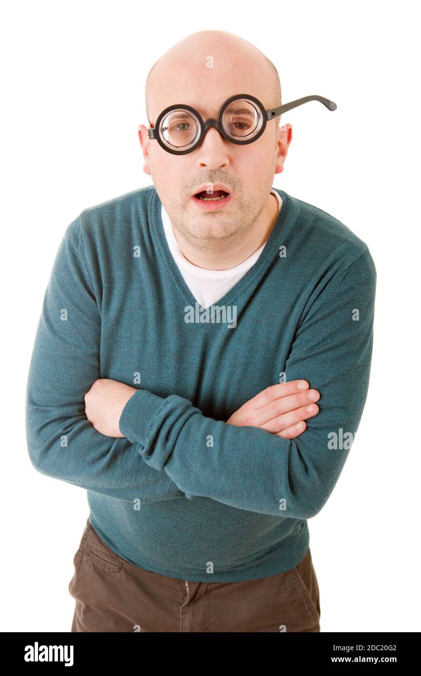 geek man isolated on white background Stock Photo - Alamy