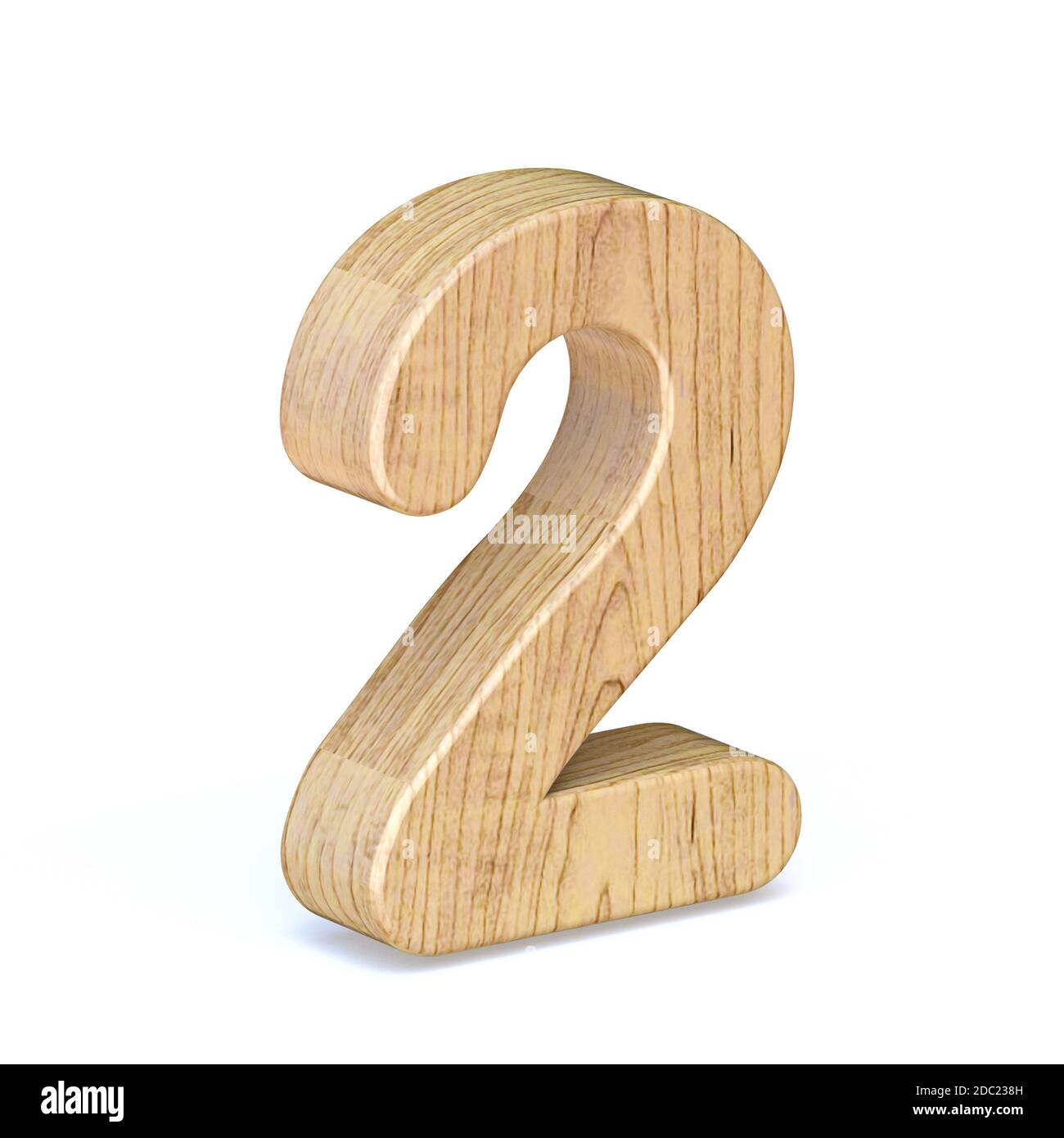 Rounded wooden font Number 2 TWO 3D render illustration isolated on