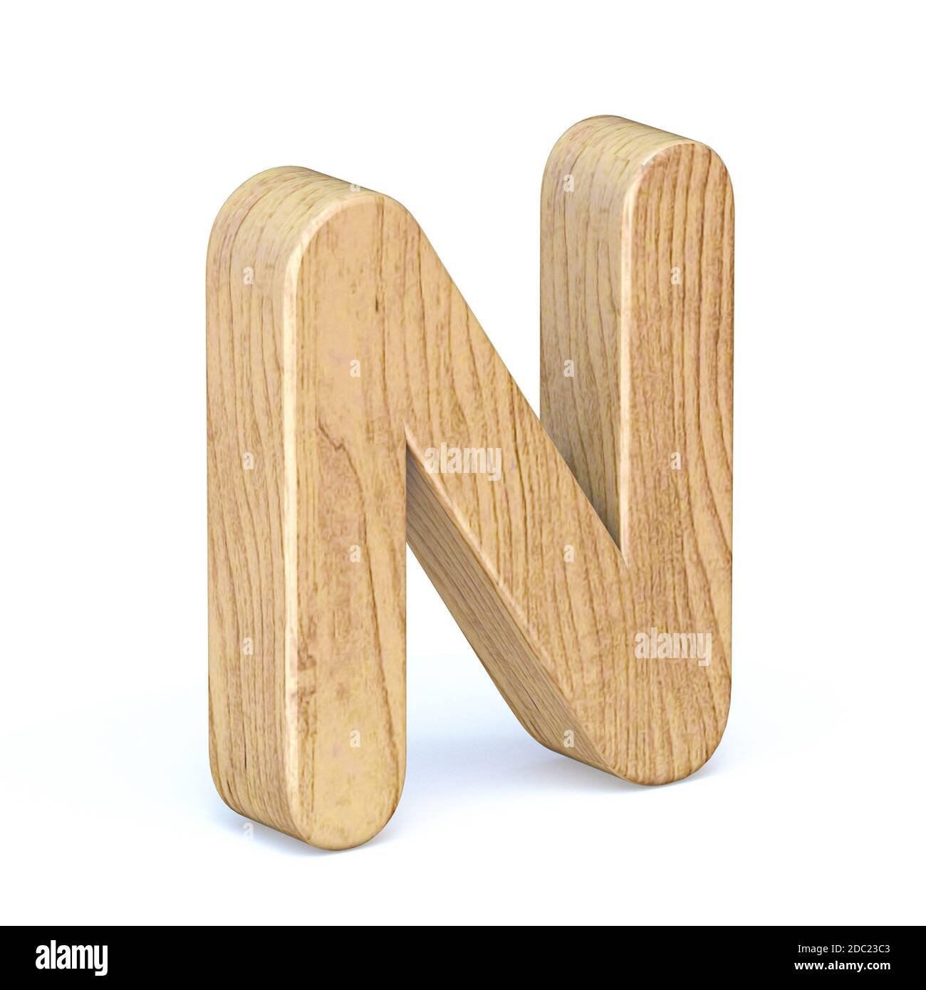 Rounded wooden font Letter N 3D render illustration isolated on white ...