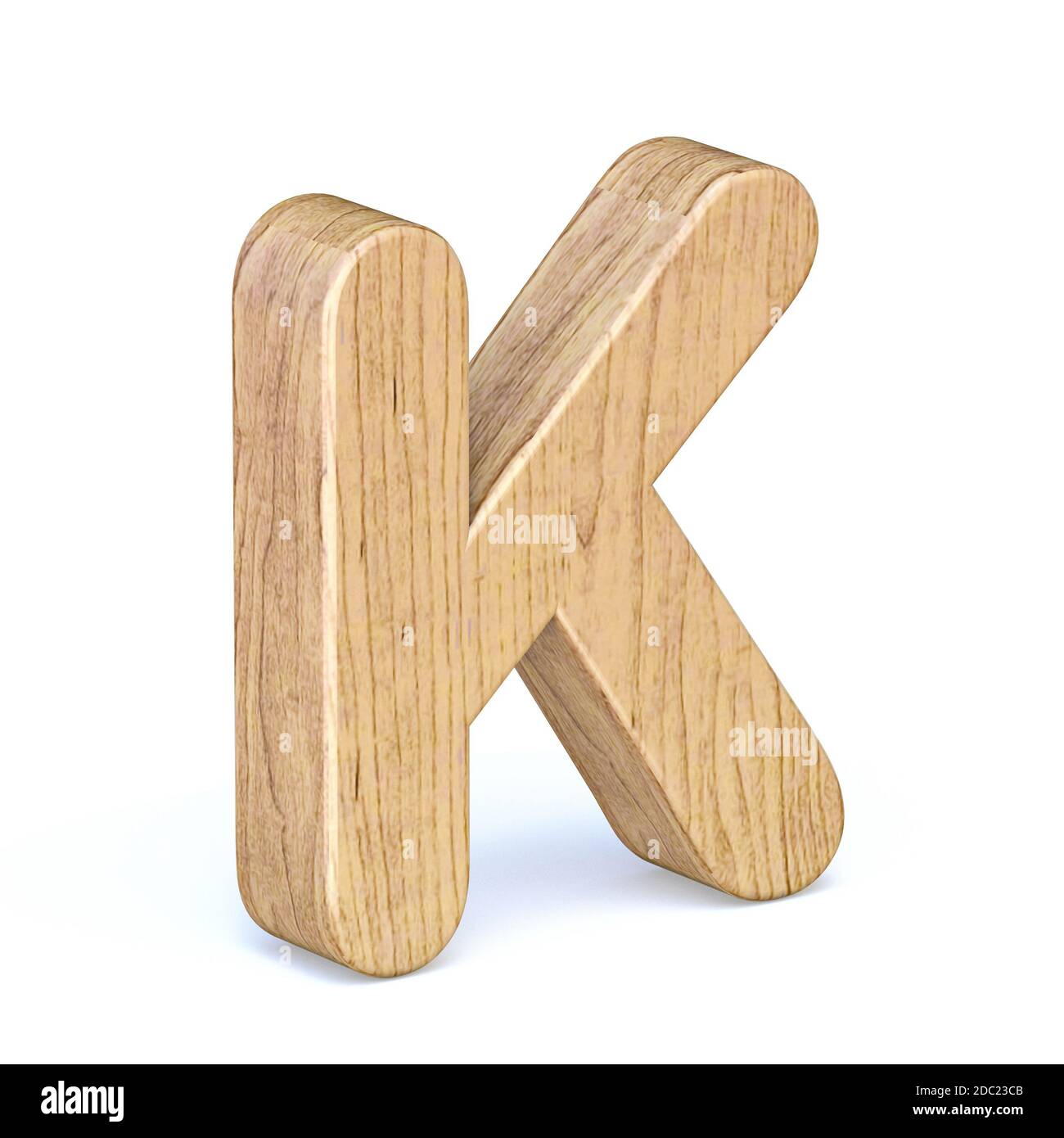 Rounded wooden font Letter K 3D render illustration isolated on white ...