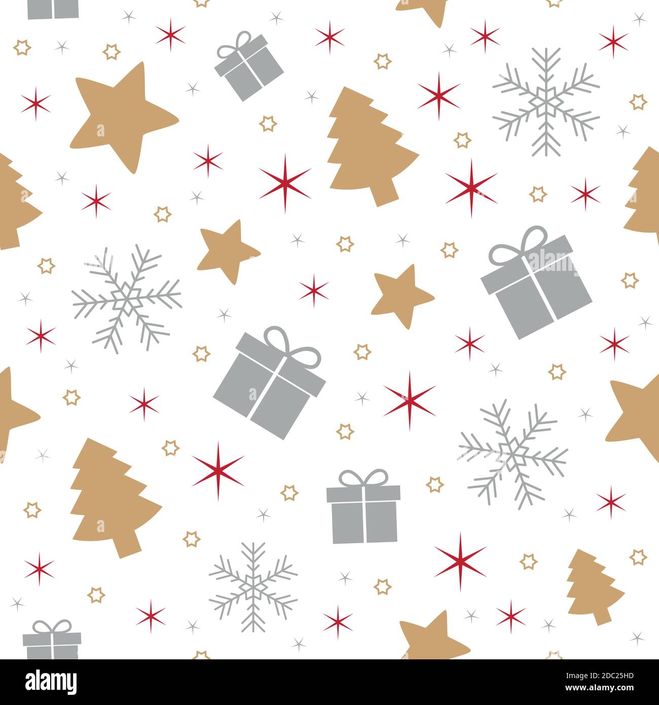 seamless pattern christmas design with star gift fir tree and snowflake vector illustration EPS10 Stock Vector