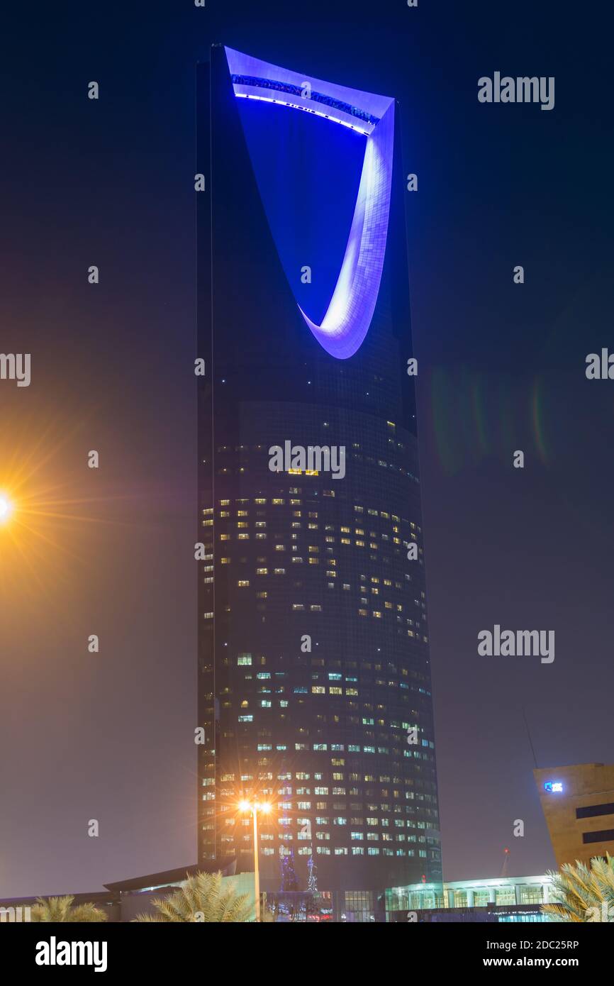 Night view with neon light of Kingdom tower , the tallest building in