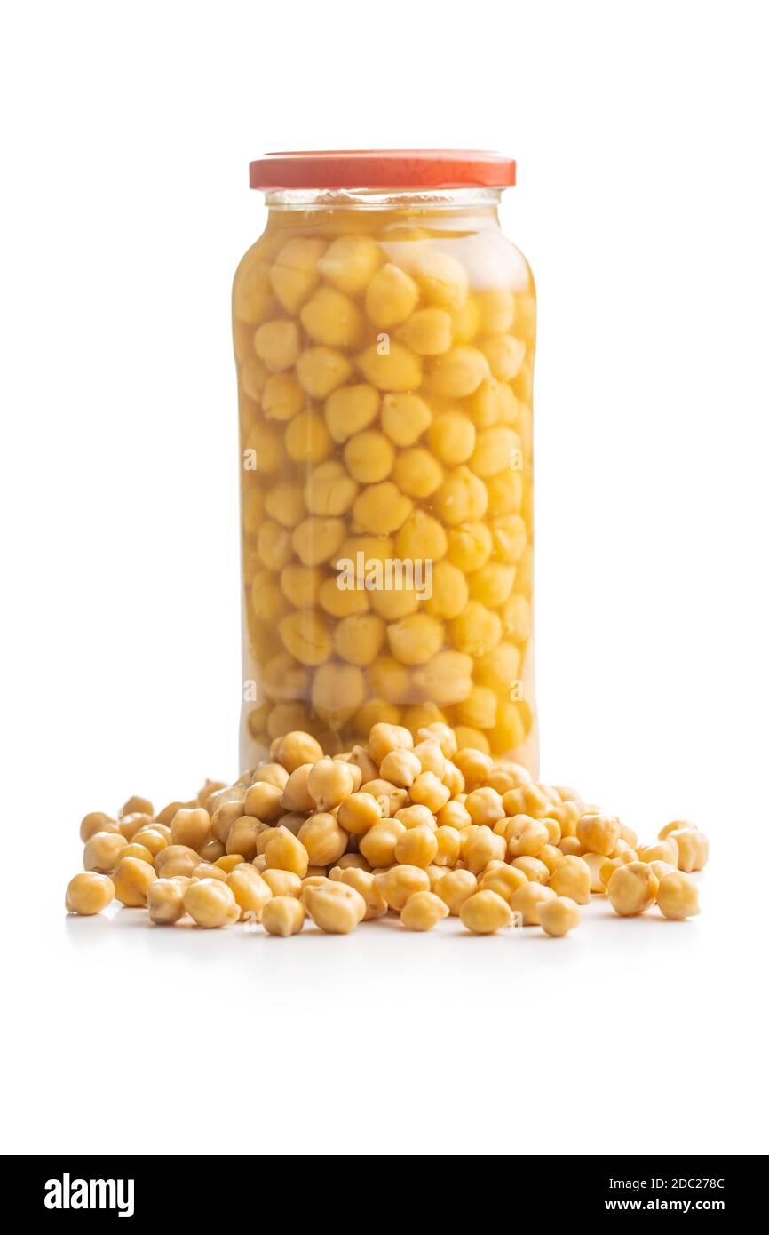 Healthy canned chickpeas in jar isolated on white background Stock Photo Alamy