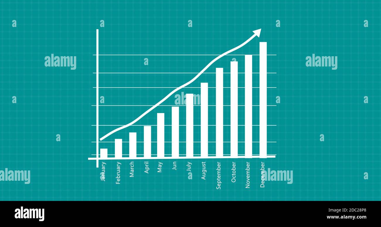 Graph showing yearly business growth. Graph chart showing business growth. Business graph growth with grid line background. Stock Photo