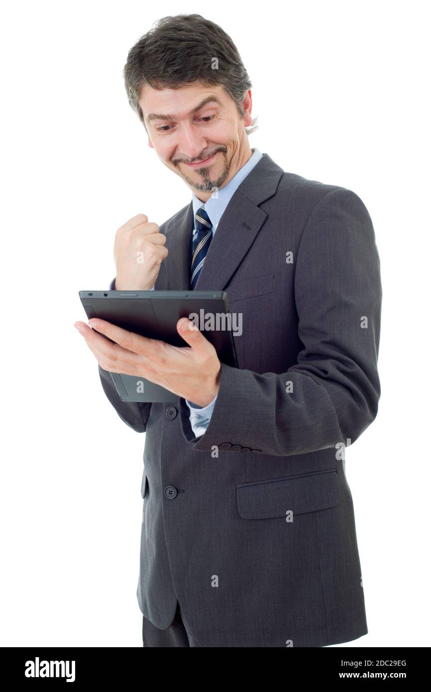 businessman using touch pad of tablet pc, isolated Stock Photo - Alamy