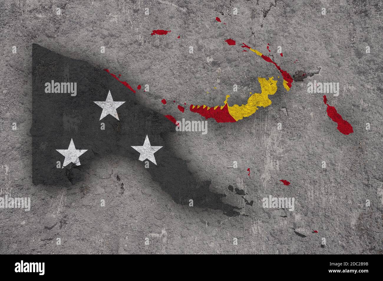 Map and flag of Papua New Guinea on weathered concrete Stock Photo