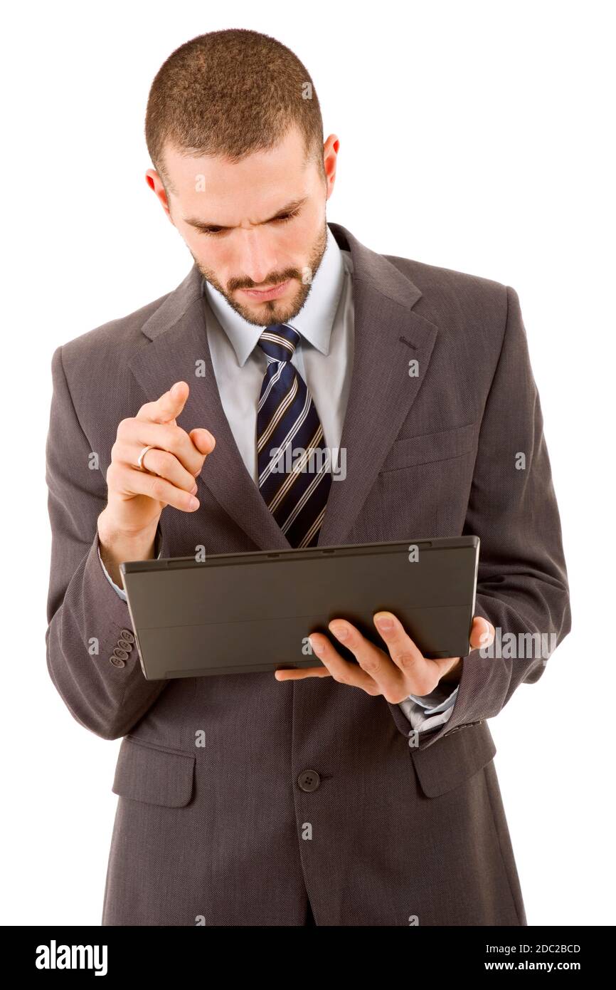 businessman using touch pad of tablet pc, isolated Stock Photo - Alamy