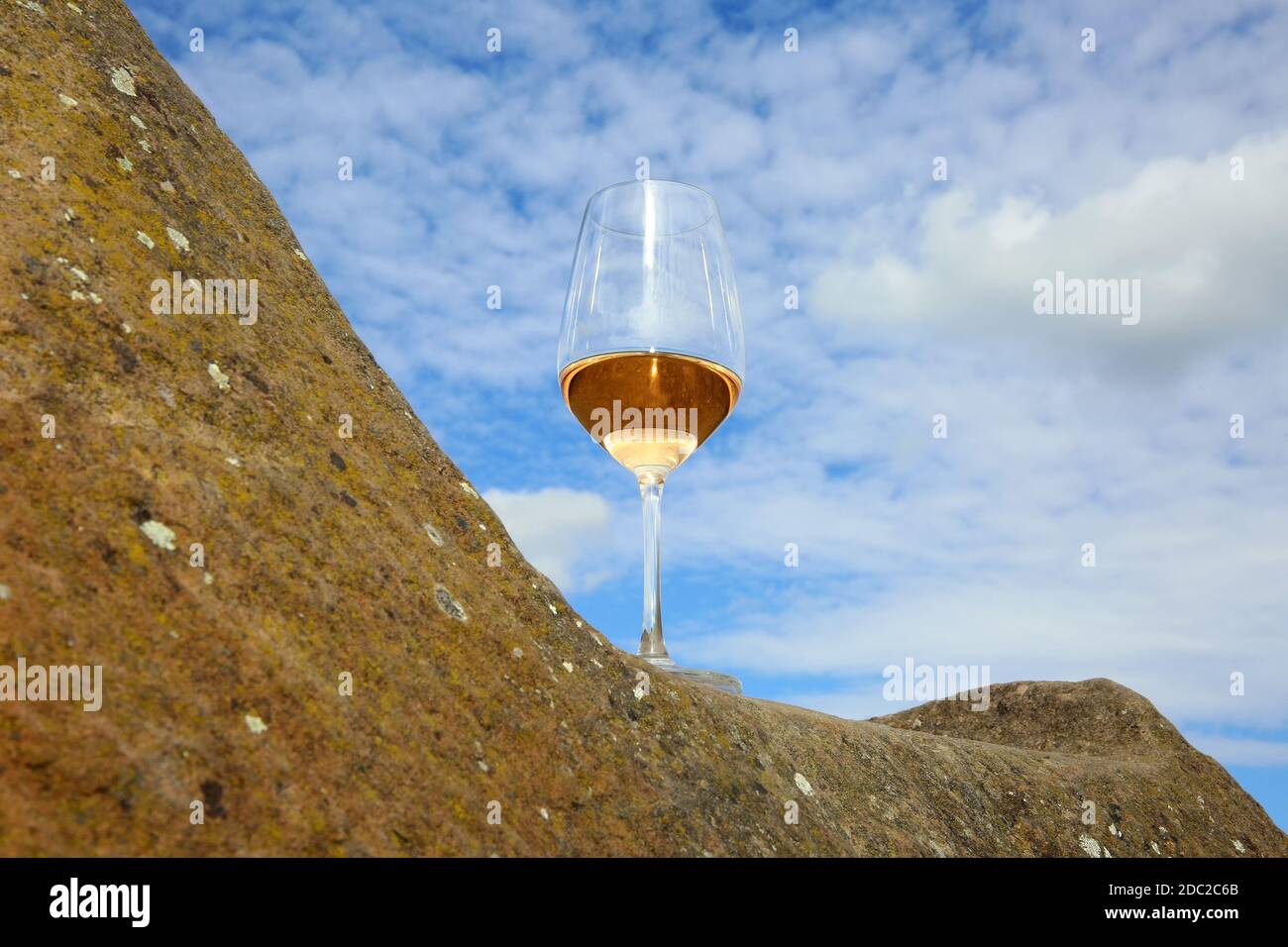 wine glass with rose wine Stock Photo