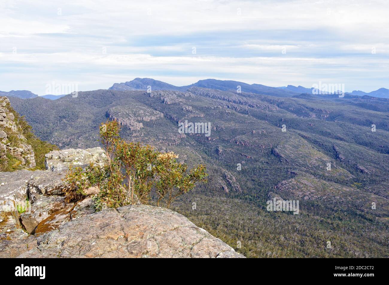 From the Reed Lookout one can enjoy a stunning view out over the Victoria Valley - Grampians, Victoria, Australia Stock Photo