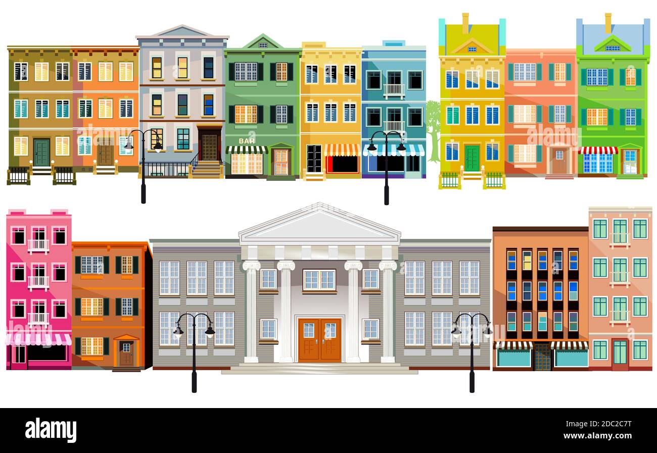 Facade of old buildings, illustration Stock Photo