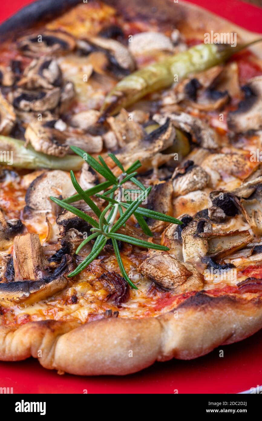 rosemary leaf on a pizza Stock Photo Alamy