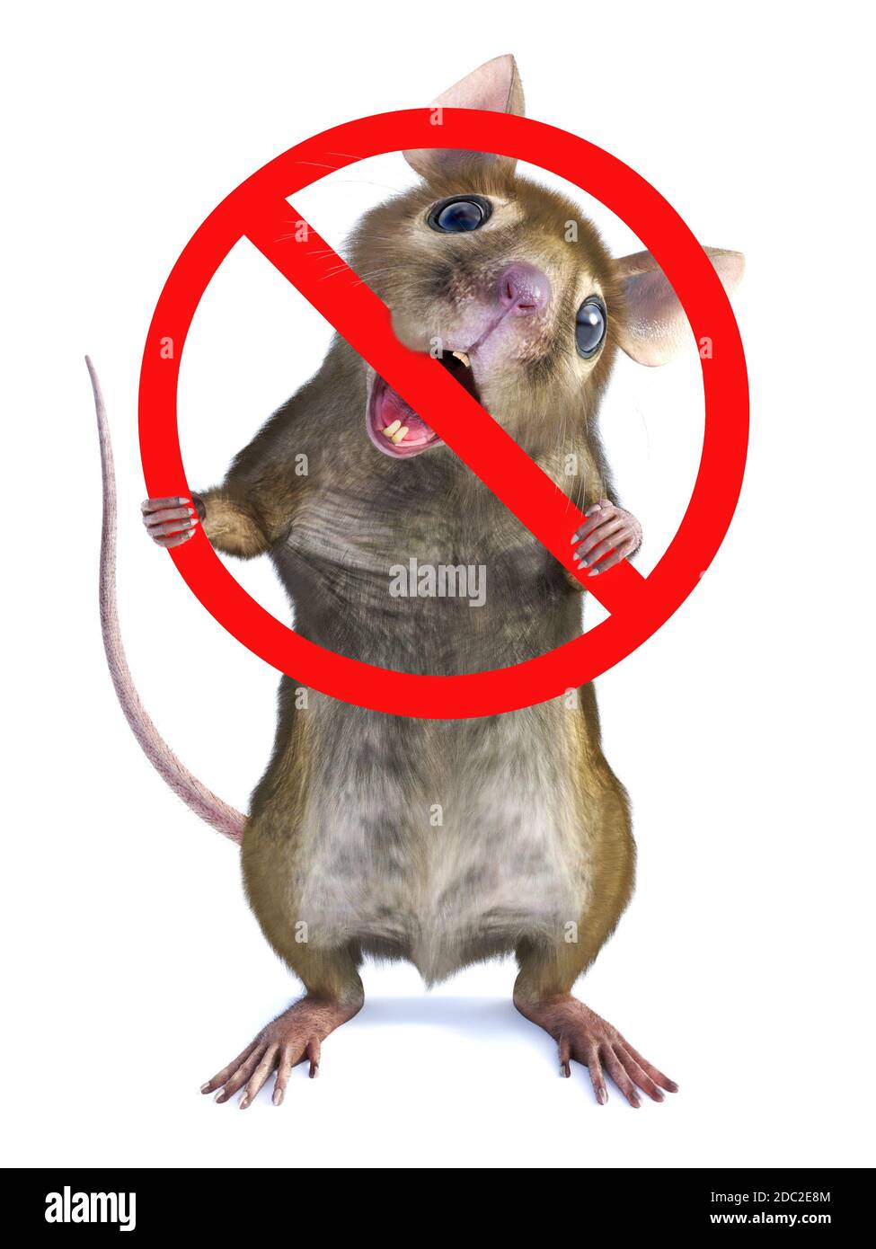 3D rendering of a cute mouse standing up on two legs and chewing on a