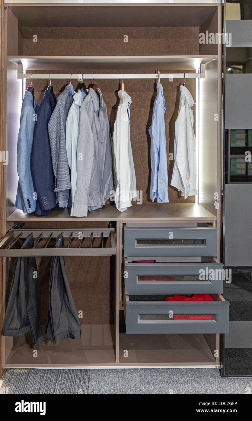 discount wardrobe closet on Business Shirts Suits And Trousers In Wardrobe Closet Stock Photo Alamy