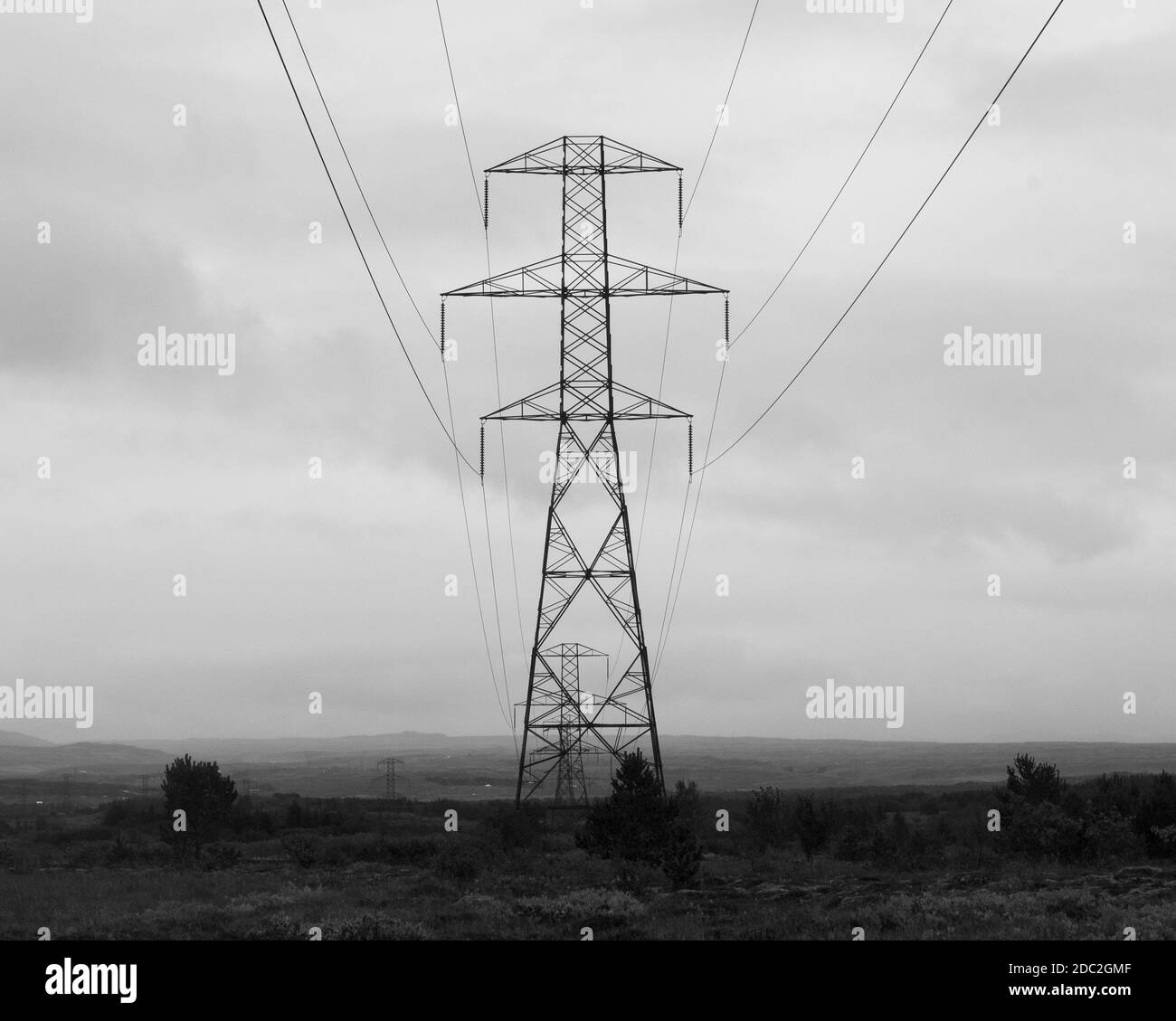 powerlines in Iceland Stock Photo