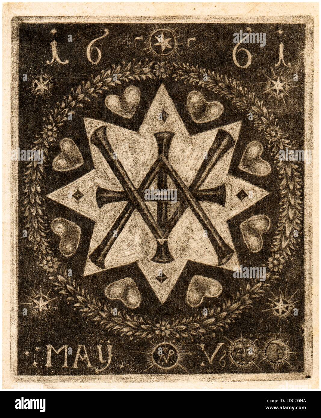 Masonic Symbol, print by Prince Rupert (1619-1682), 1661 Stock Photo