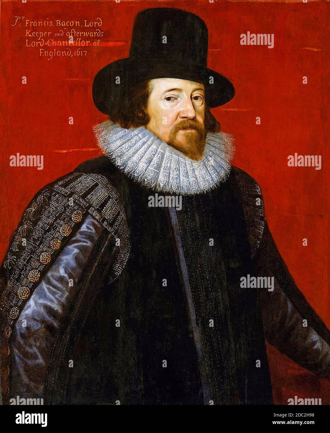 Sir Francis Bacon, 1st Viscount St Alban (1561-1626), English, philosopher and statesman, portrait painting by Paul van Somer I, 1617 Stock Photo