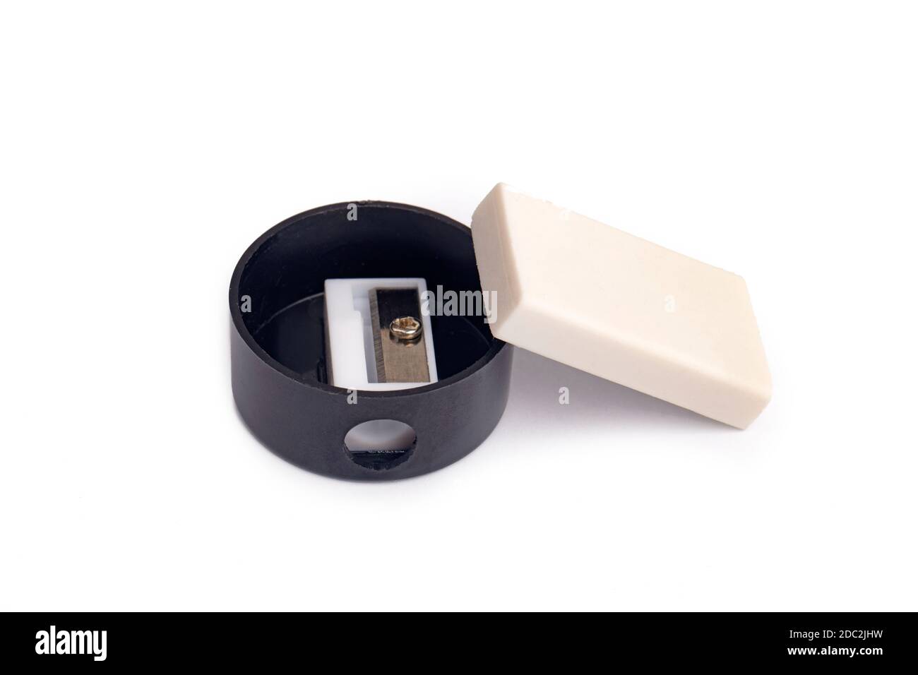 Sharpener and Eraser isolated on white background Stock Photo Alamy