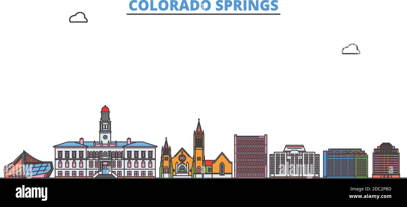 United States, Colorado Springs line cityscape, flat vector. Travel city landmark, oultine