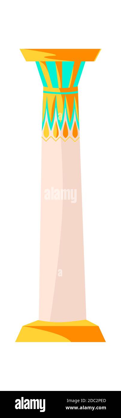 Ancient Egypt white temple column or stone pillar with traditional pattern cartoon vector illustration. Element of Egyptian architecture, graphical user interface for game design Stock Vector