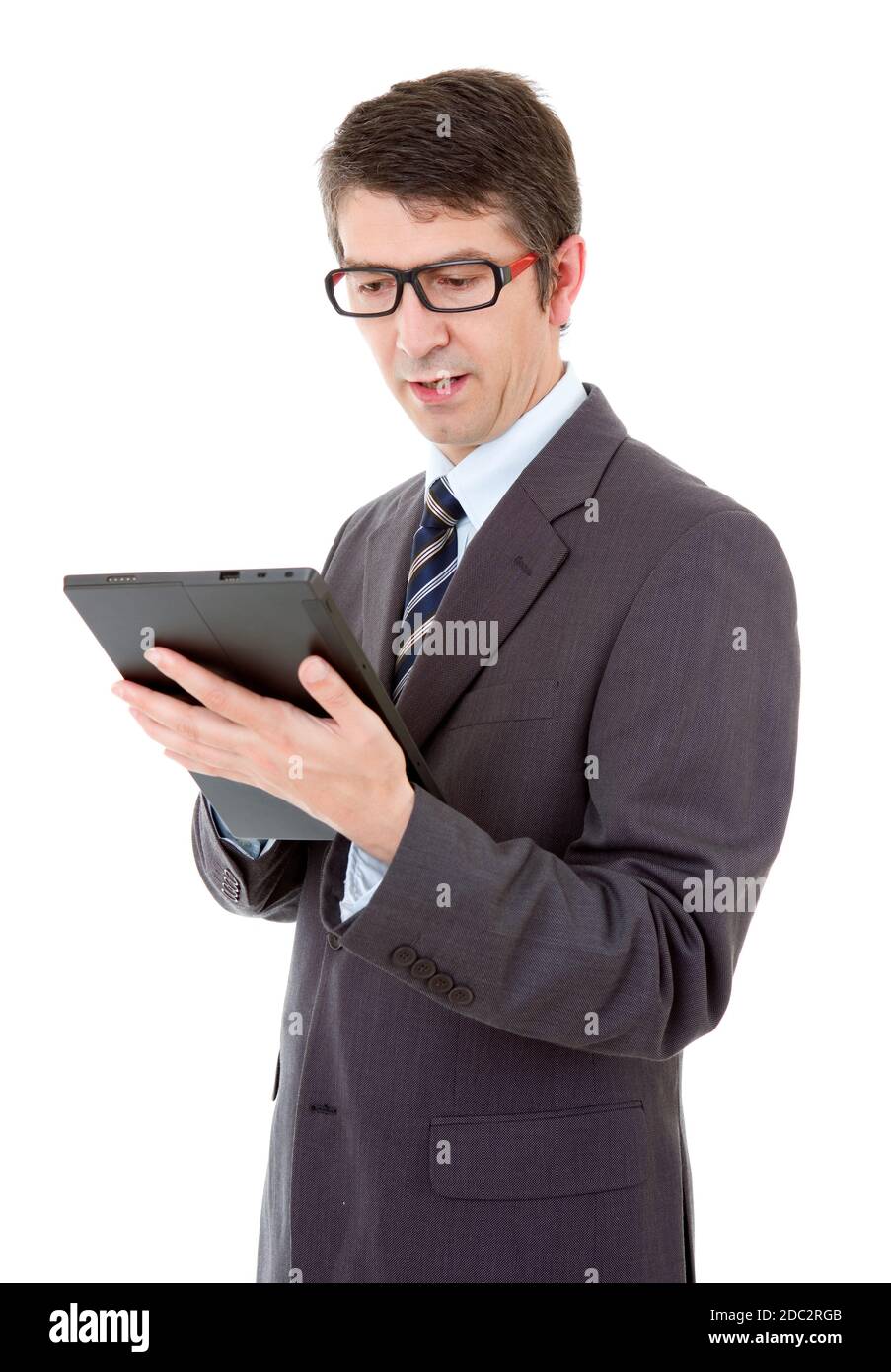 businessman using touch pad of tablet pc, isolated Stock Photo - Alamy