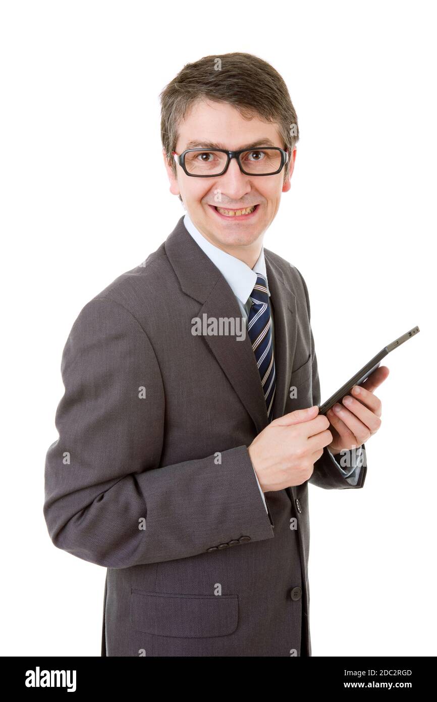 businessman using touch pad of tablet pc, isolated Stock Photo - Alamy