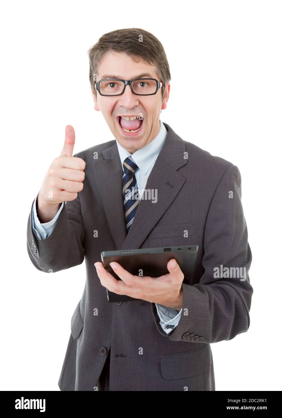 businessman using touch pad of tablet pc, isolated Stock Photo - Alamy