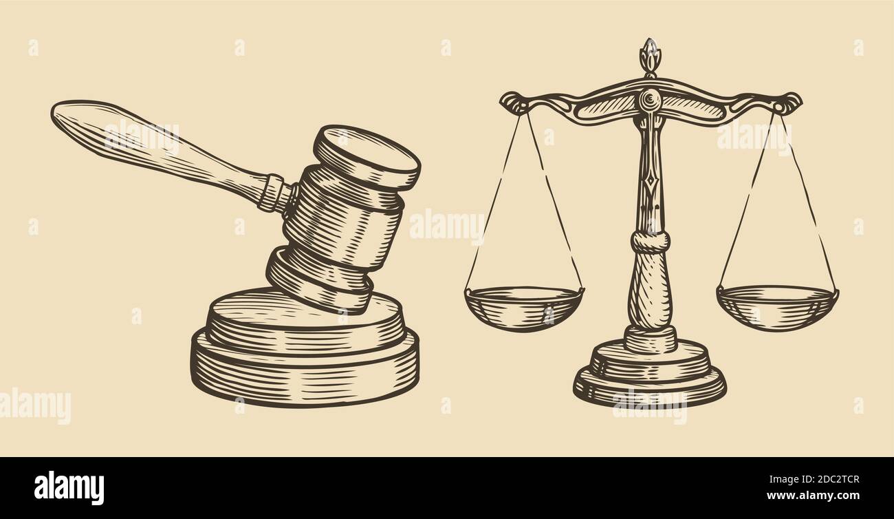 Justice sketch. Jurisdiction, business concept vintage vector Stock Vector