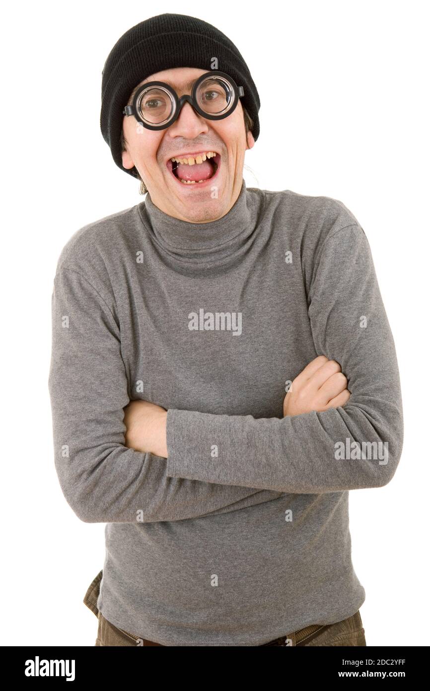 geek man isolated on white background Stock Photo - Alamy